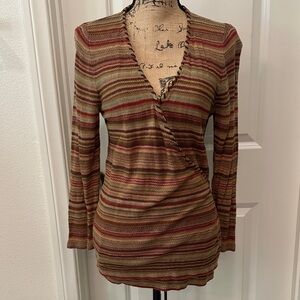 Ralph Lauren Southwestern Blanket Striped V-Neck Long Sleeve.